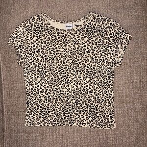 Brandy Melville Leopard Print Short Sleeve Top - Black and Cream